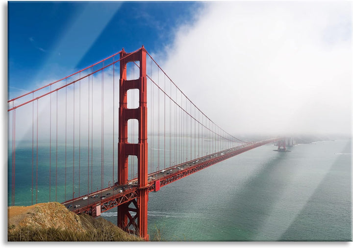 Pixxprint Glasbild | Wandbild aus Echtglas | Golden Gate Bridge San Francisco | 80x60 cm | inkl. Auf