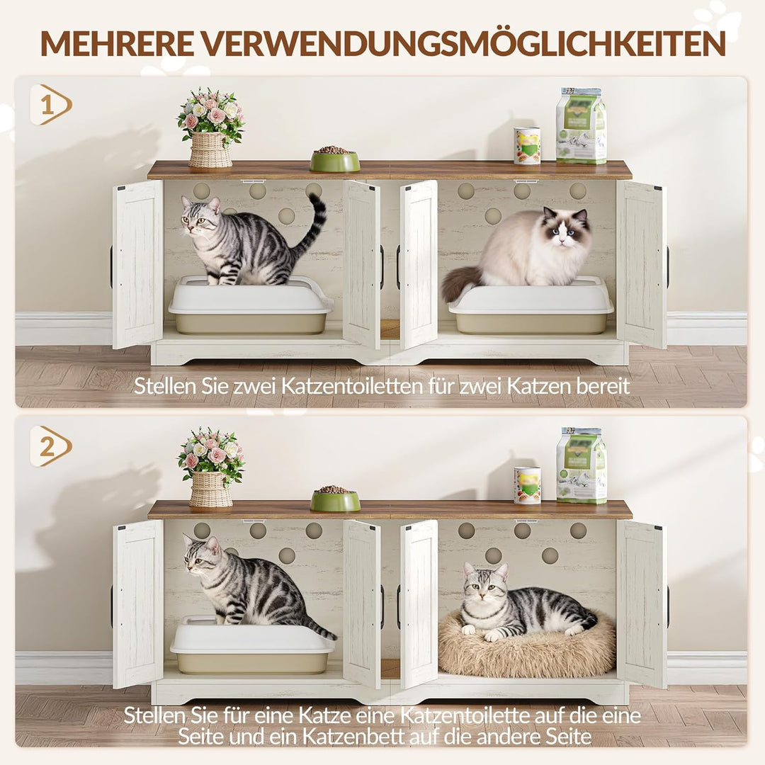 Katzenklo Schrank für 2 Katzen, Katzenklo Versteckt Schrank Möbel, Katzenhaus Holz Beistelltisch mit