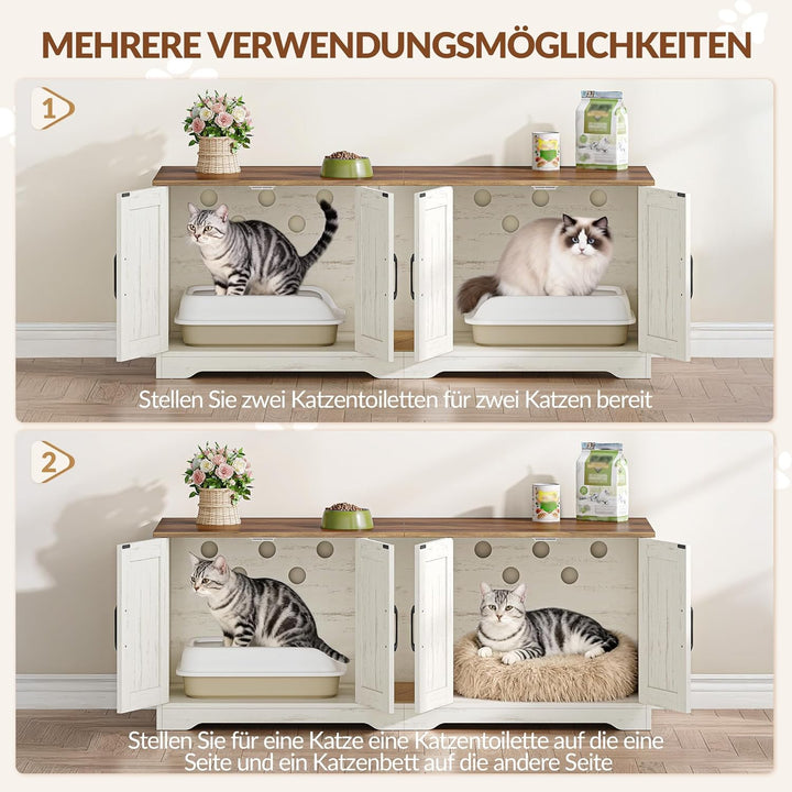 Katzenklo Schrank für 2 Katzen, Katzenklo Versteckt Schrank Möbel, Katzenhaus Holz Beistelltisch mit
