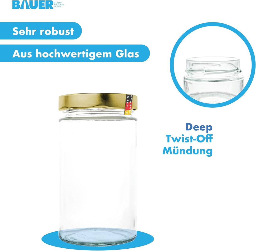 Flaschenbauer - 12er Set Gewürzgläser Set 212ml - TO 66 Deep Mündung, Goldenen Deckel - Ideal für Ge