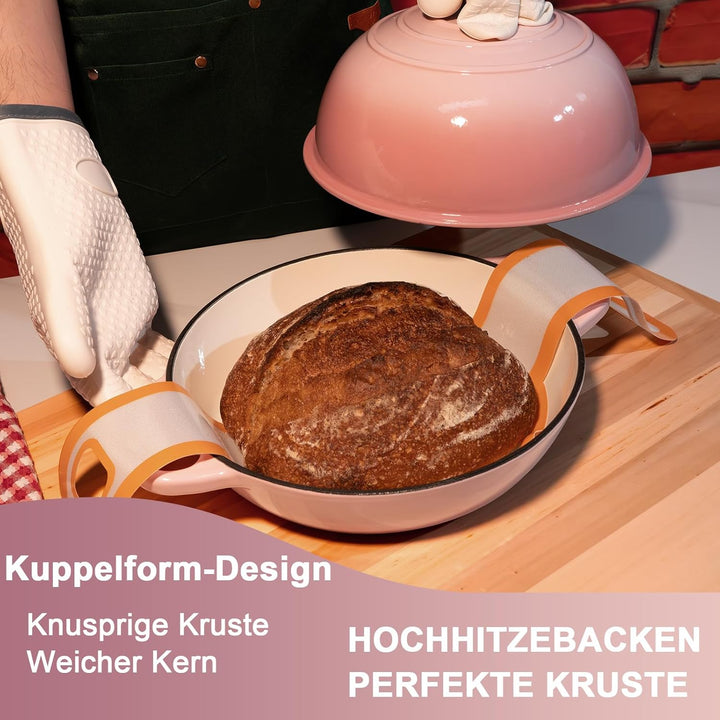 Gusseisen Topf Brot Backen,5,7L Bräter Emaille Schmortopf mit Deckel und Griffen,26 cm Dutch Oven,Br