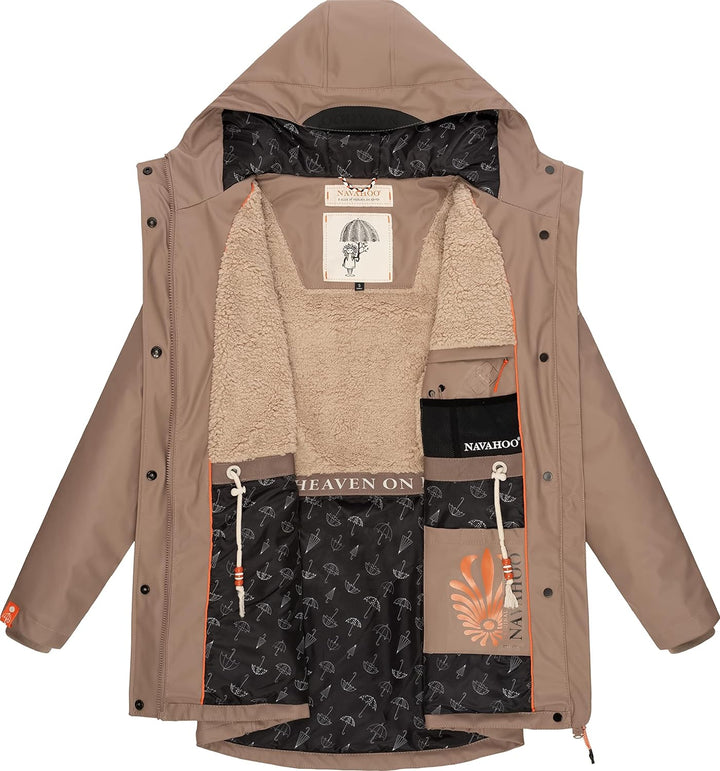 Navahoo Damen Übergangsjacke Regenmantel wasserdicht lang warm gefüttert mit Kapuze Rainy Forest XS-