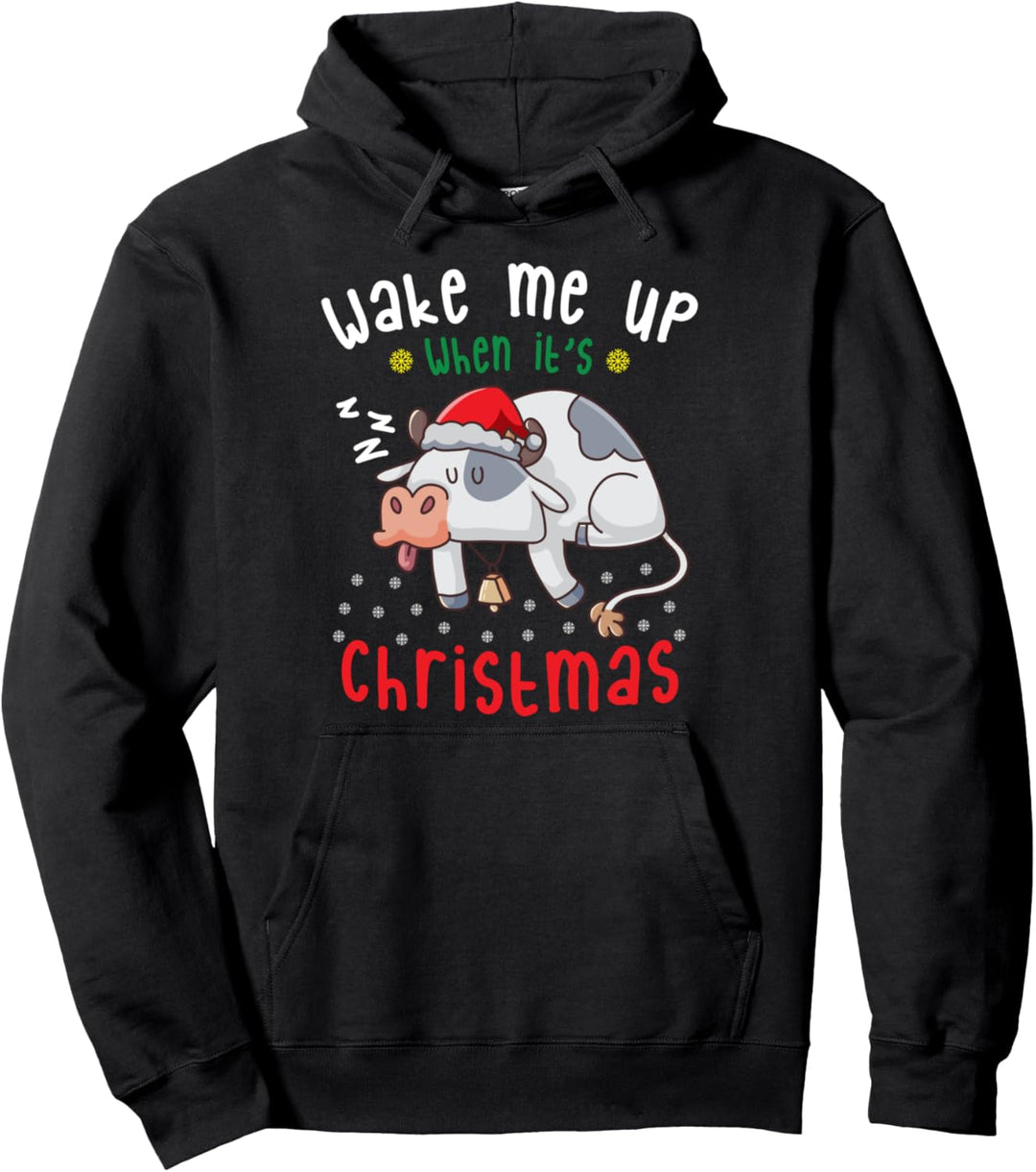 Wake Me Up When It's Christmas Sleeping Kuh Nickerchen Heifer Sleep Pullover Hoodie