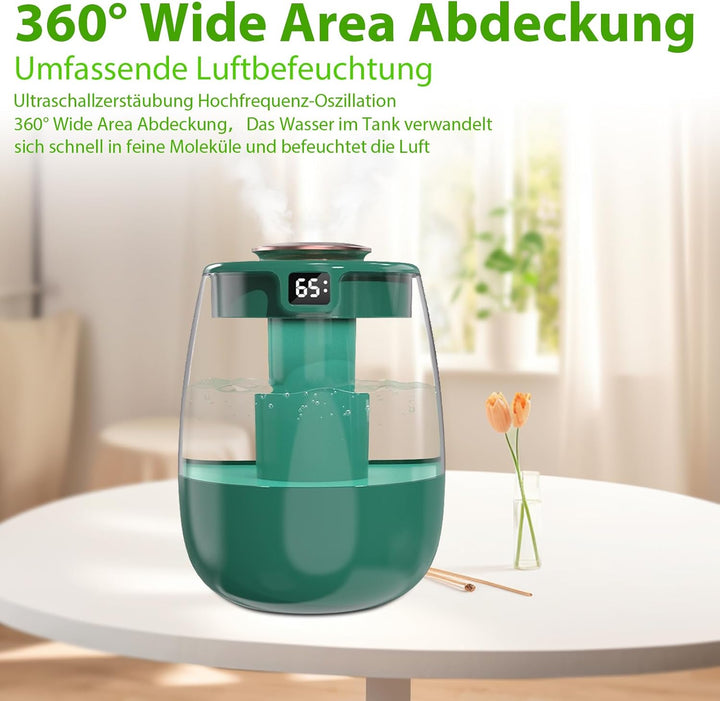 Luftbefeuchter, 1L Leise Humidifier mit 2 Loch, Luftbefeuchter mit leiser USB-Digitalanzeige, 2 Nebe