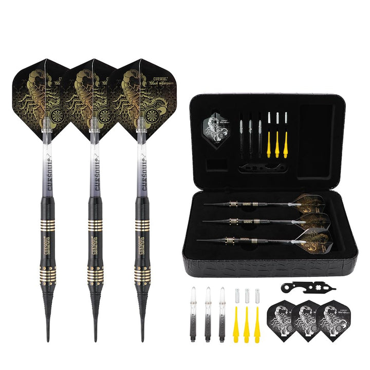 Cuesoul 16 Grams Deluxe Soft Tip Darts Set with Luxury Case（Black Scorpion Series） HX-STL-B2303+D604