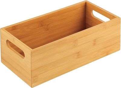 mDesign Aufbewahrungsbox für die Küche – praktische Holzbox mit integrierten Griffen – offene Ablage