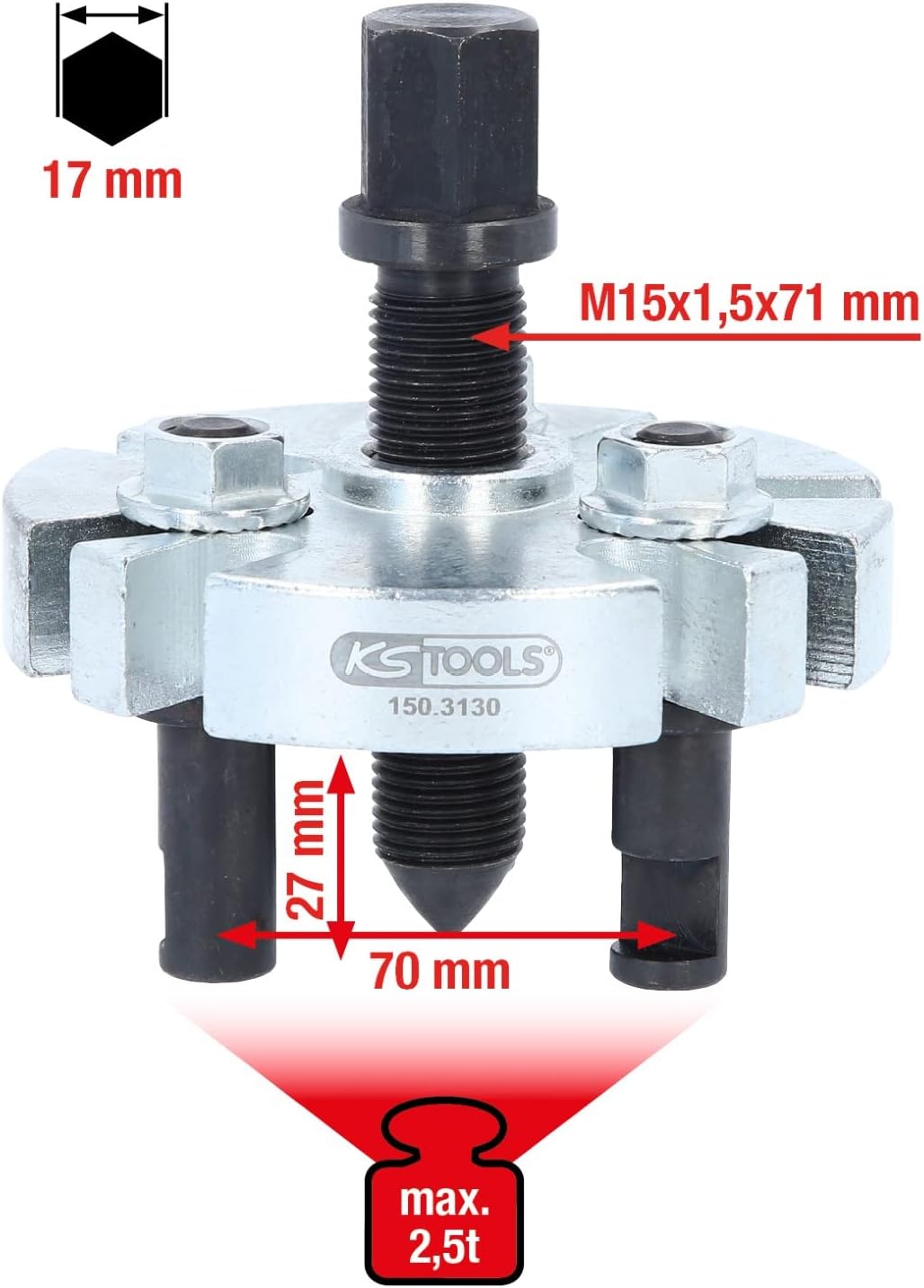 KS Tools 150.3130 Universal-Riemenscheiben-Abzieher 3-armig, 90mm