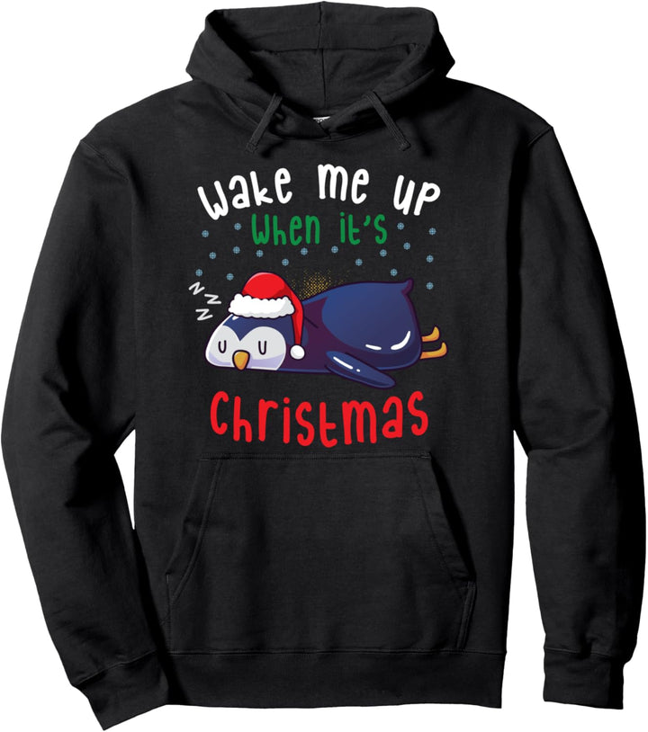 Wake Me Up When It's Christmas Nap Schlafender Pinguin Nap Pullover Hoodie