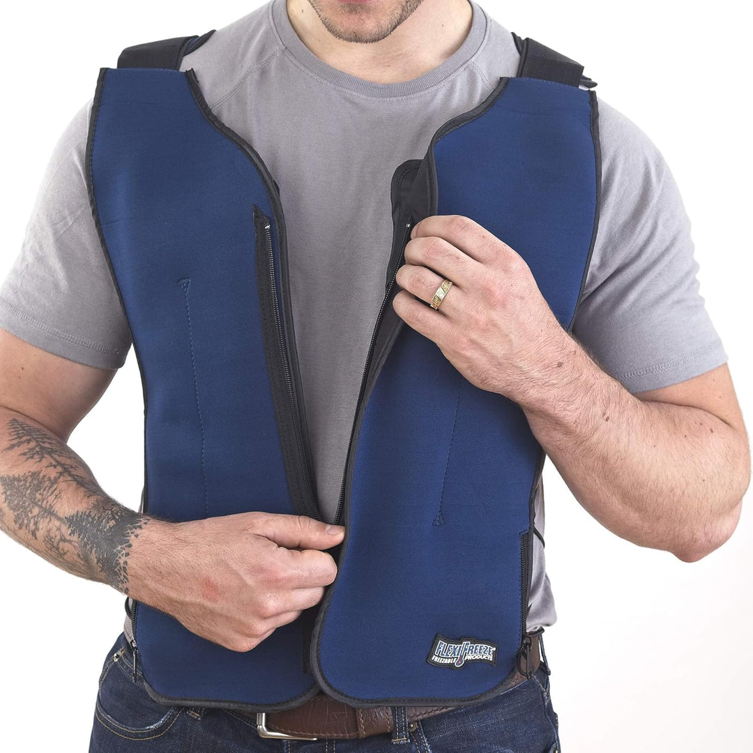 FlexiFreeze Ice Vest – Persönliche Kühlweste für Wärmeregelung, Marineblau Mit Reissverschluss., Mit