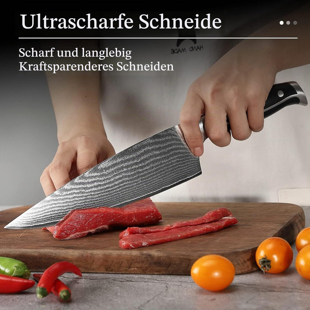 NANFANG BROTHERS Professionelles Damaskus Messerblock Set 9er Kochmesser-Set Aus Edelstahl Mit Holzb