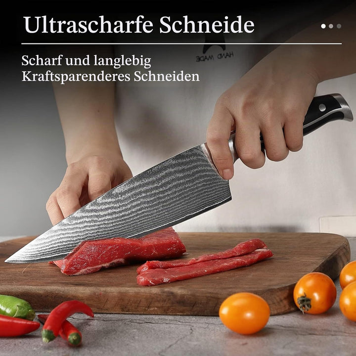 NANFANG BROTHERS Professionelles Damaskus Messerblock Set 9er Kochmesser-Set Aus Edelstahl Mit Holzb