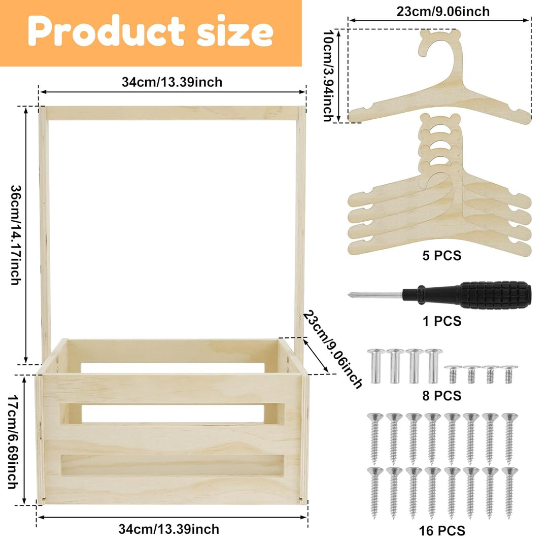 Holz Baby Geschenk Korb Mit Griff Holzkiste Baby Geschenk Mit 5 KleiderbüGel KleiderstäNder Aufbewah