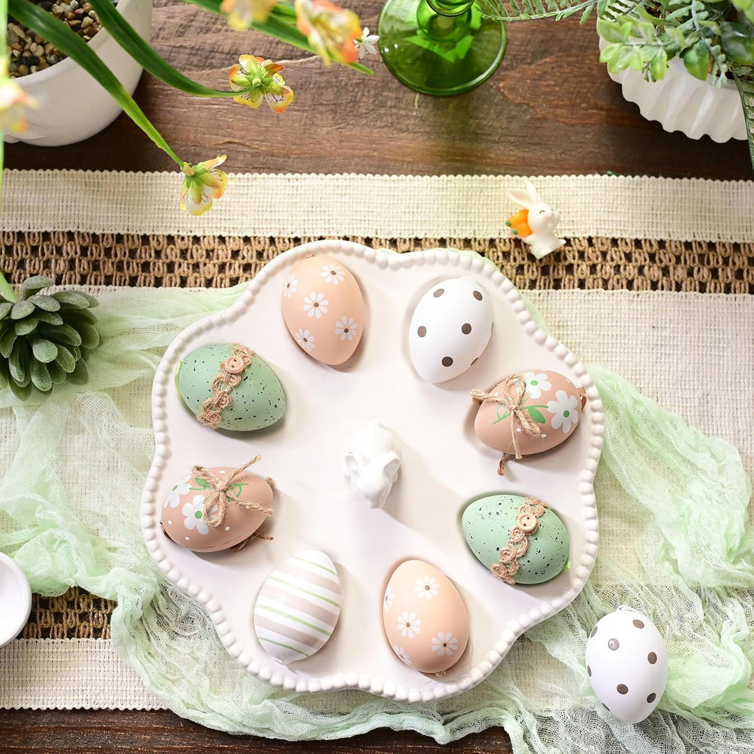 Valery Madelyn 12er Ostereier zum Aufhängen für Osterdeko,6cm Nature Plastikeier für Ostern Deko,Bra