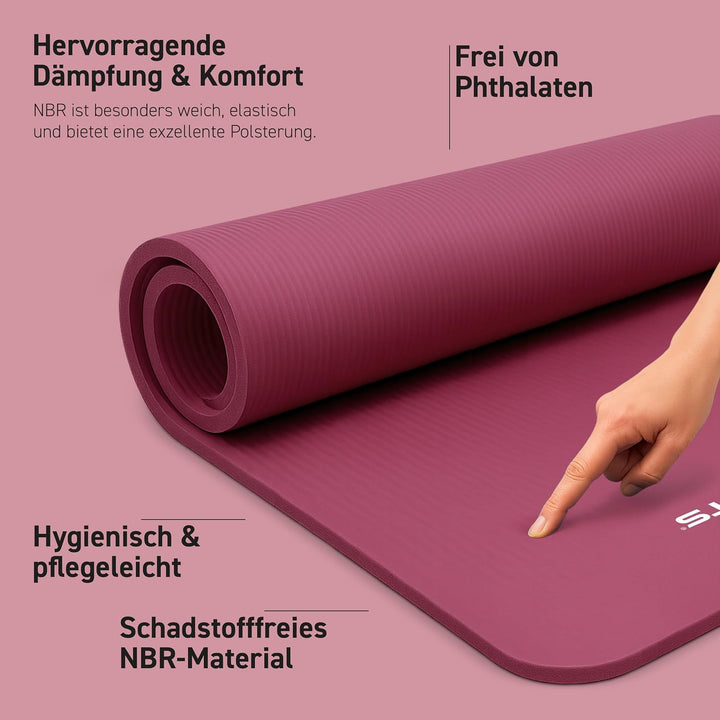 Gymnastikmatte | Yogamatte Premium rutschfest inkl. Tragegurt + Übungsposter + Workout App I Hautfre