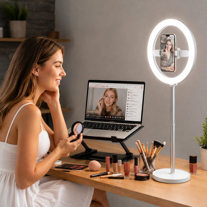Ringlicht mit Stativ 10.5 Zoll, für Streaming Makeup Videokonferenz | 144 LED Ring Light, Dimmbar, W