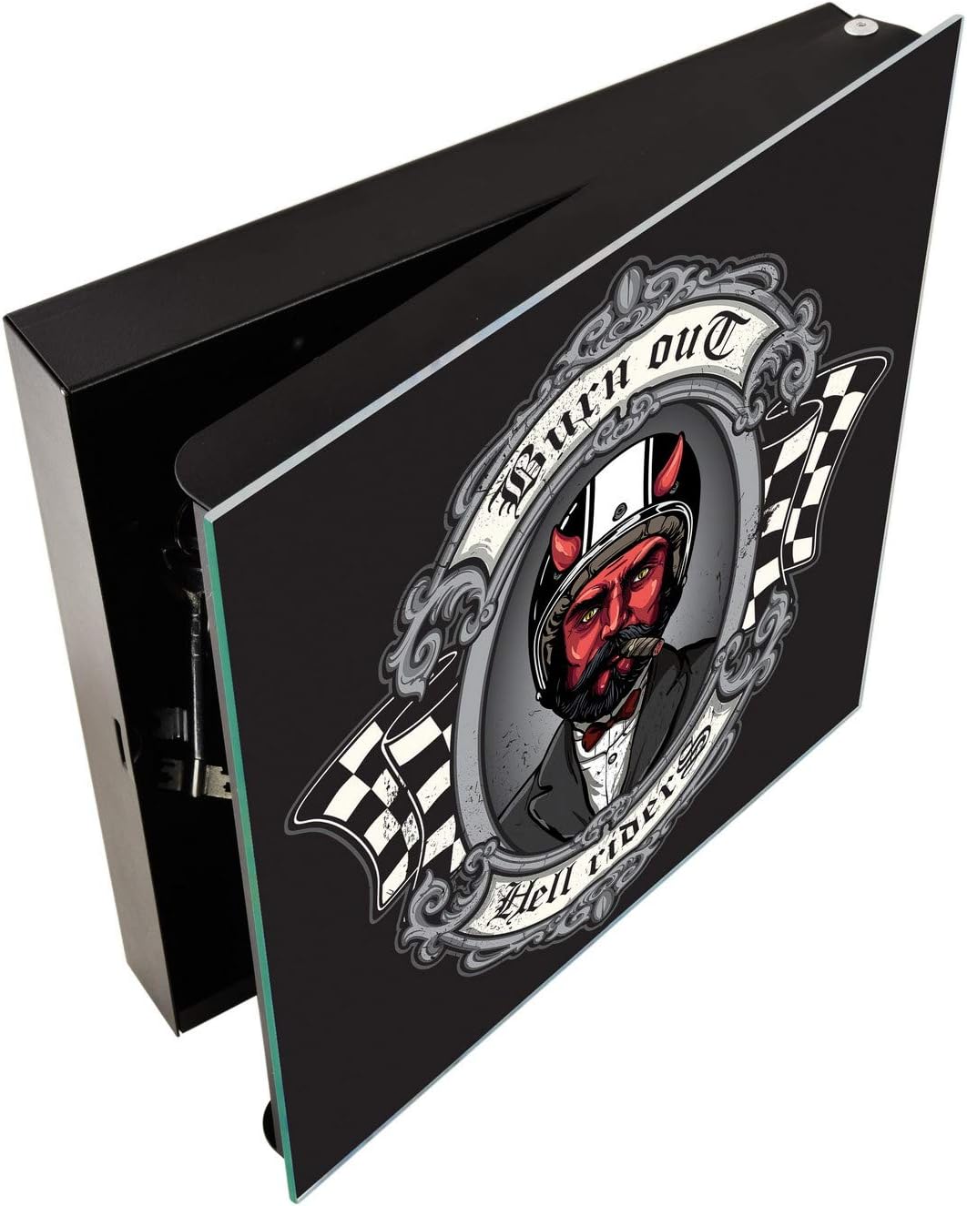 Concept Crystal Schlüsselschrank mit rahmenlosen Whiteboard K03 Der Teufel von Biker Rechte Öffnung