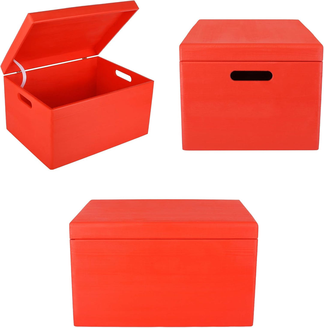 Creative Deco XXL Rot Grosse Holzkiste mit Deckel | 40x30x24 cm (+/-1cm) | Holztruhe Erinnerungsbox