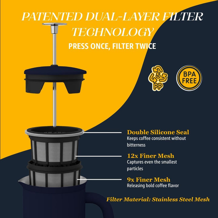 ESPRO - P7 French Press - Double Walled Stainless Steel Insulated Coffee and Tea Maker with Micro-Fi