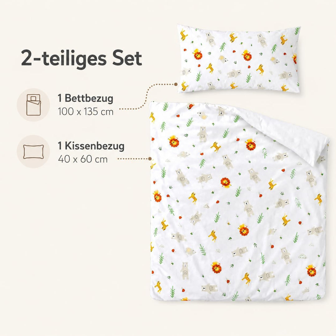various Wendbare Babybettwäsche-Sets (60 x 120 cm), 100% Baumwolle, bestehend aus Bettbezug und Kiss