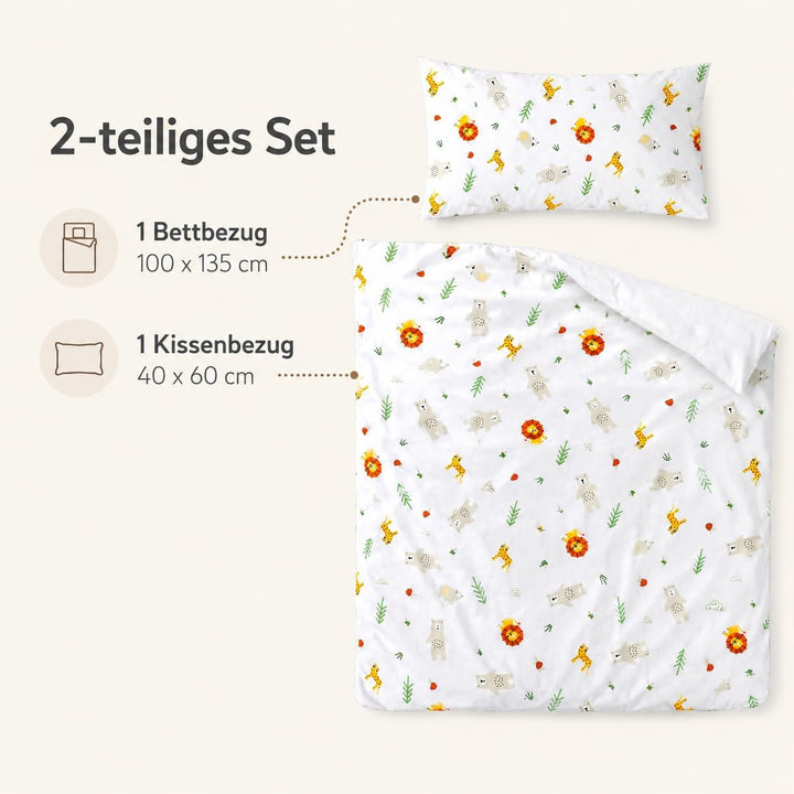 various Wendbare Babybettwäsche-Sets (60 x 120 cm), 100% Baumwolle, bestehend aus Bettbezug und Kiss