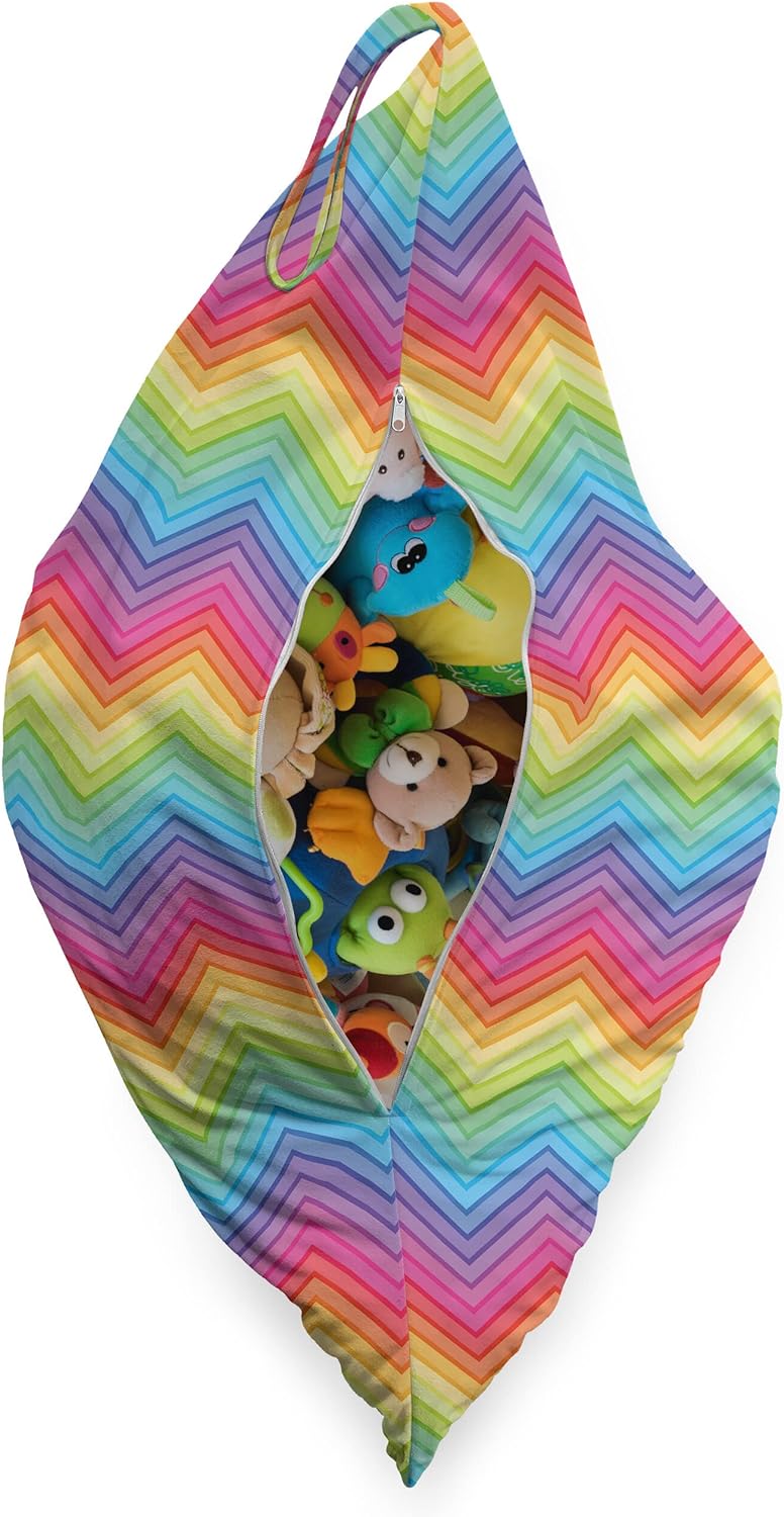 ABAKUHAUS Regenbogen Unicorn Spielzeugtasche Liegestuhl, Bunte Vivid Chevron, Hochleistungskuschelti