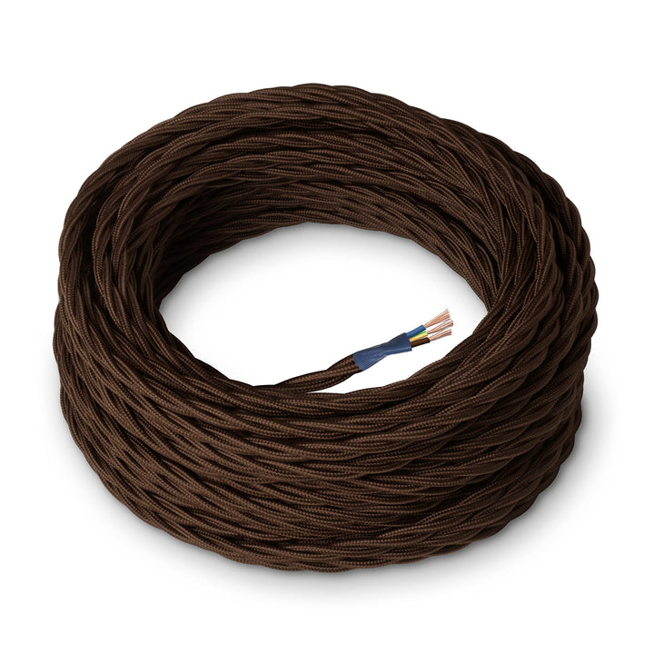 Amarcords - Textilkabel für Lampen BRAUN, geflochten, Seide, 5 Meter, mit Erdung 3x0,75 - Stoffkabel