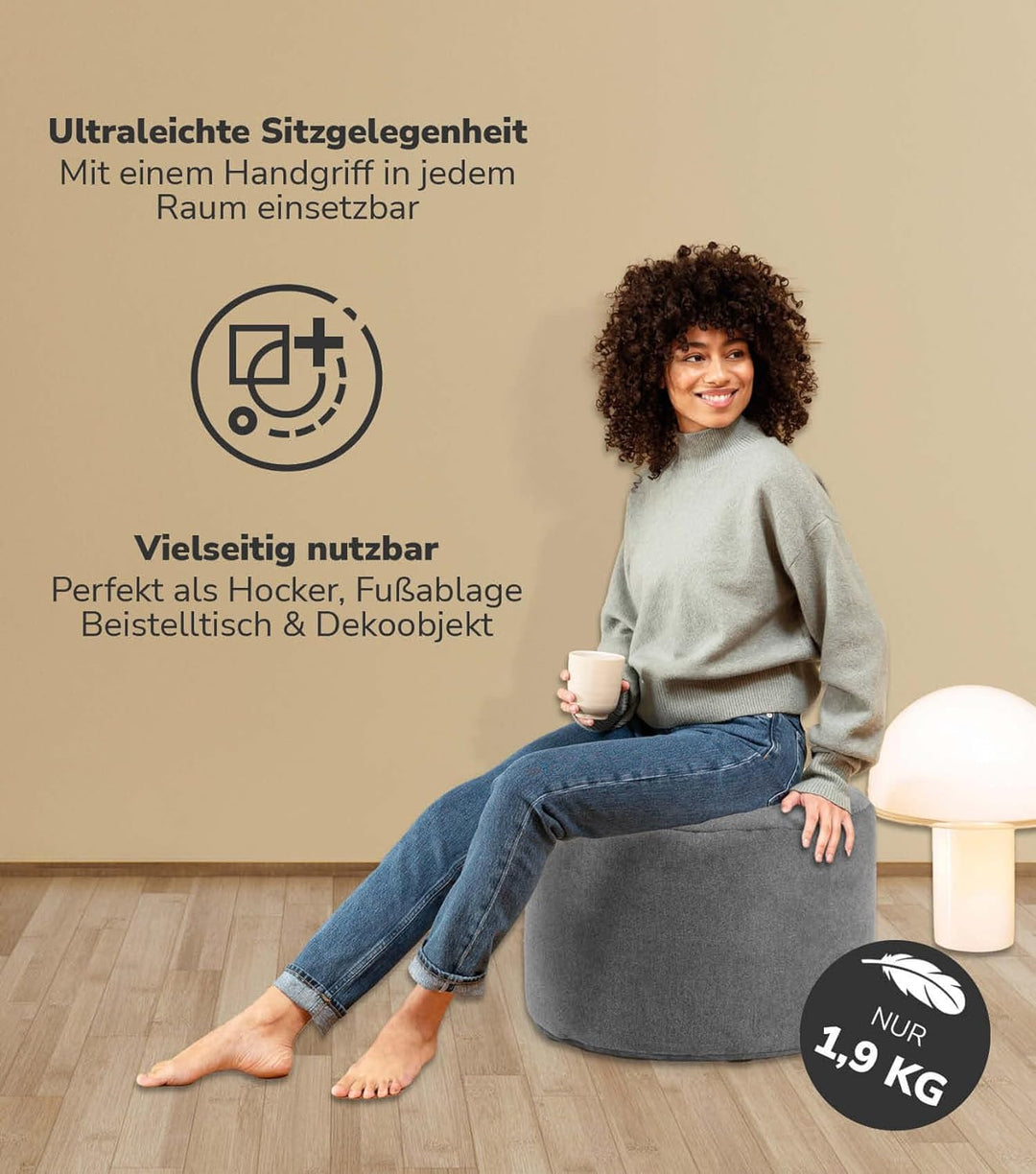 mokebo® Pouf, Hocker o. Bodenkissen 60x40cm 'Der Ruhepouf' Sitzhocker rund & Fusshocker fürs Wohnzim