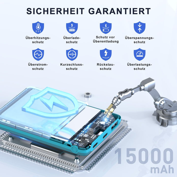 Power Bank, 22,5W Mini Powerbank 15000mAh mit USB-C Input & Output, PD 3.0 QC 3.0 Externe Handyakkus