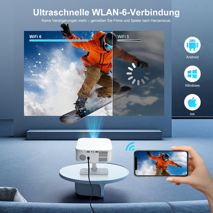 Salange Beamer Unterstützt 4K [Native 1080P |Integrierte App| Android 14], Smart Beamer mit WiFi6 un