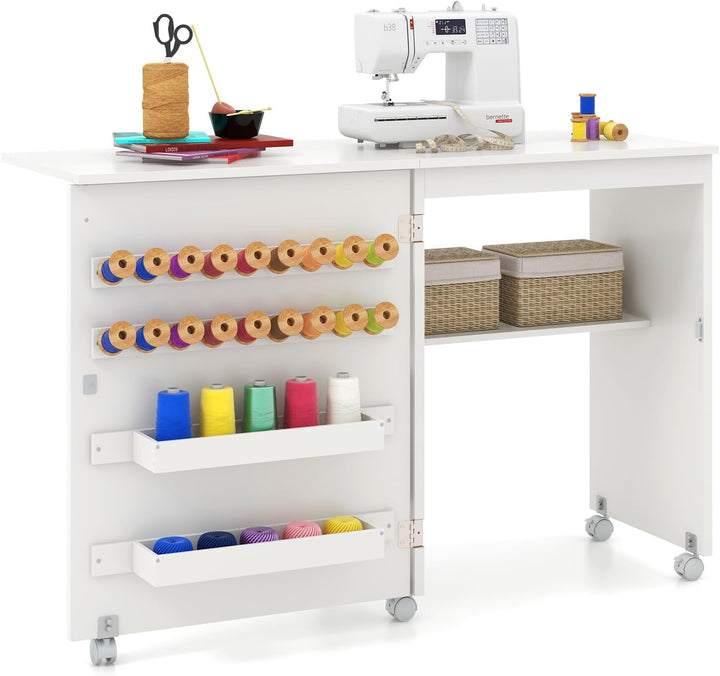 GIANTEX Nähtisch klappbar, Nähschrank auf Rollen, Nähmaschinentisch Nähtisch für Nähmaschine, Nähmas