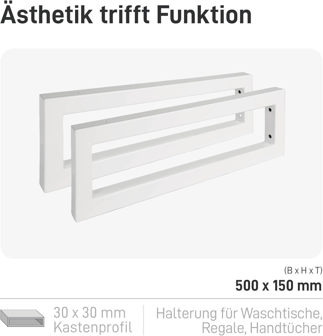 Natural Goods Berlin 2X Wand-Konsole RECHTECK | Waschtisch-Halterung stabil | Einfache Wand-Montage