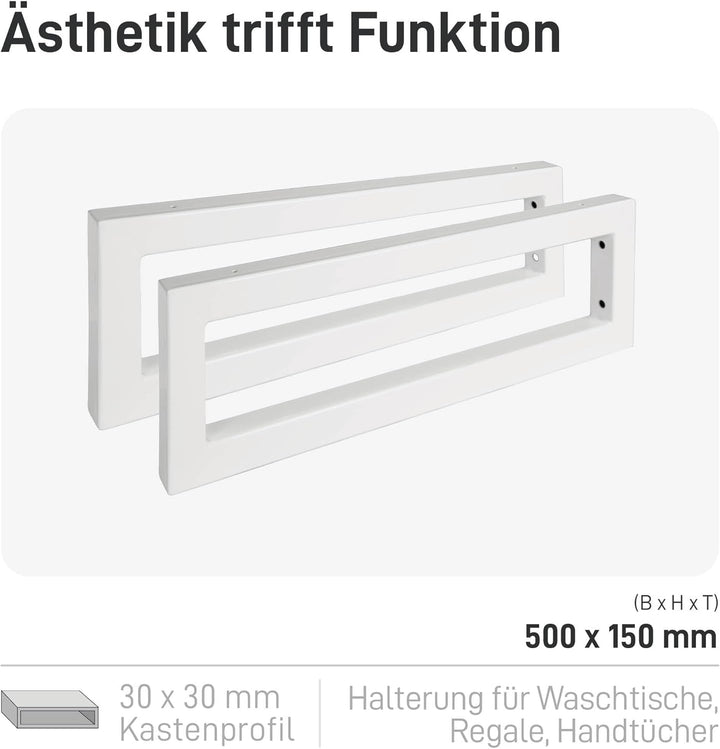 Natural Goods Berlin 2X Wand-Konsole RECHTECK | Waschtisch-Halterung stabil | Einfache Wand-Montage