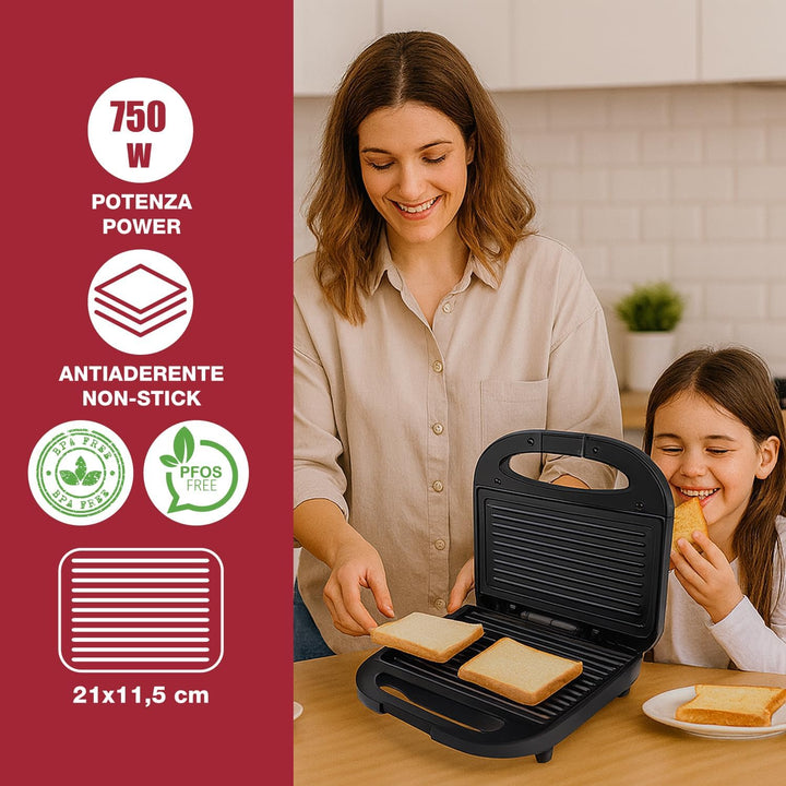 BEPER P101TOS011 750-W-Elektrotoaster mit Antihaftbeschichtung 21 x 11,5 cm, Toast- und Sandwichplat
