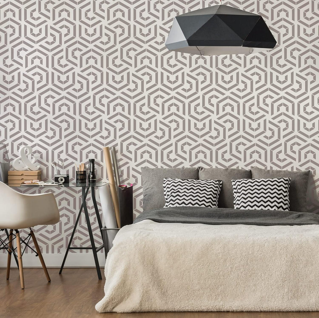 NAKLEO Wiederverwendbare Kunststoff-Schablone - 59x95cm - Hexagon Wirbel Geometrisch - Grosse Wieder