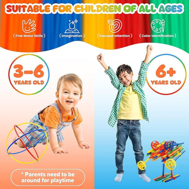 WYSWYG Konstruktionsspielzeug Strohhalme Baustein 560 Stück- Kreative Verbindungsbausteine Spielzeug