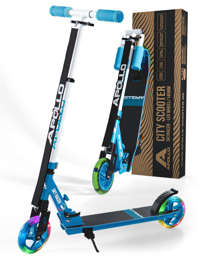 Apollo Skyracer City Roller mit LED Leuchträdern | Roller Kinder 6 Jahre | City Scooter mit Federung