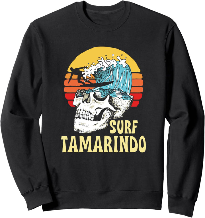 Surf Tamarindo Vintage Artistic Skull, Surfer & Wave Beach Sweatshirt