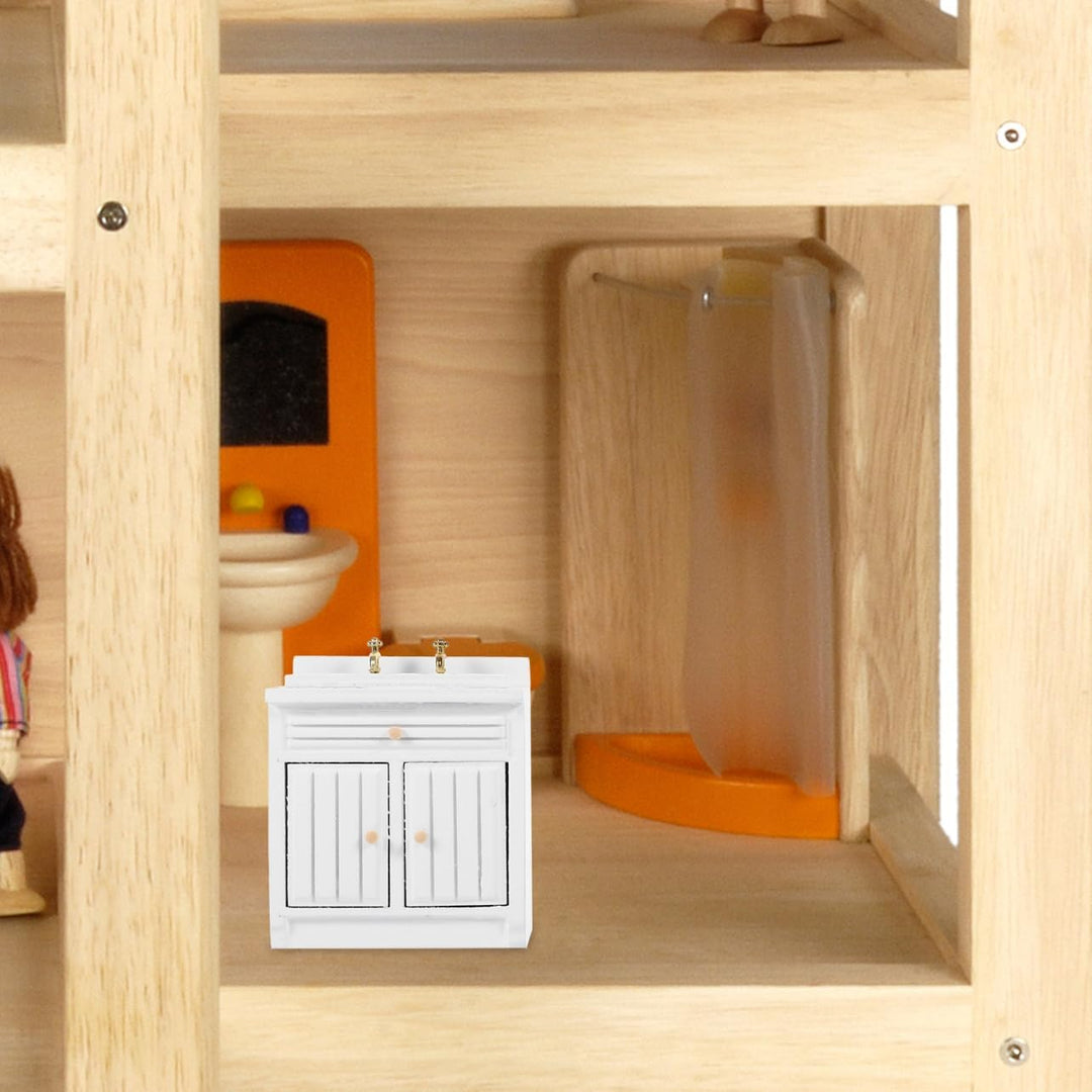 Supvox Miniatur Küchenmöbel für Puppenhaus mit Holz Waschbecken und Herd Kompakt und Leicht Einfache