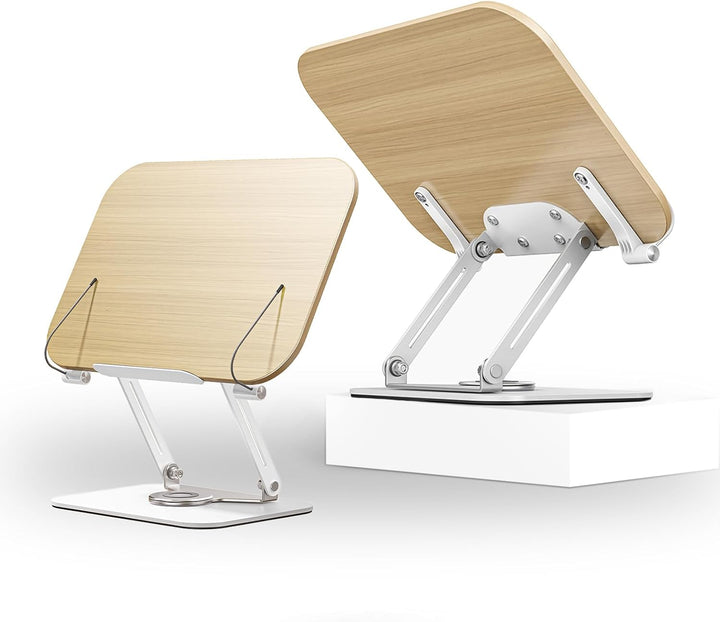 Gwezmxs Buchständer Holz, Einstellbar Buchhalter Leseständer 360° Basis zum Lesen, Faltbar Kochbuchs