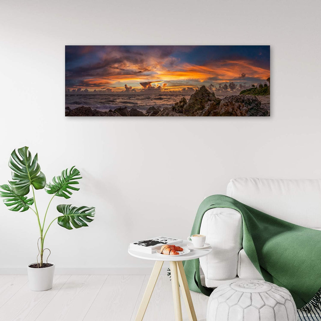 Feeby Wanddeko Landschaft Kunst modern Bilder Meer Orange 120x40 cm Deko Paneel 120x40 cm Orange_a,