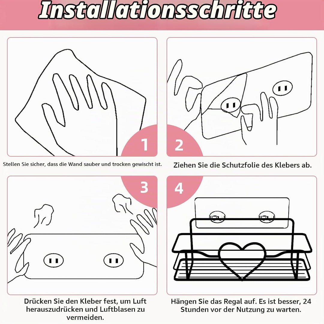 2 Stück Duschablage Ohne Bohren, Rosa Duschregal mit 4 Haken, Dusche Halterung Duschkorb zum kleben,