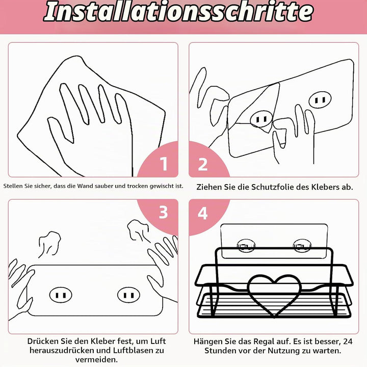 2 Stück Duschablage Ohne Bohren, Rosa Duschregal mit 4 Haken, Dusche Halterung Duschkorb zum kleben,