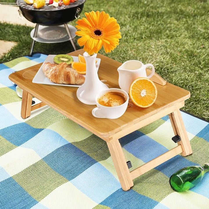 Ausla Laptoptisch Aus Bambus, Notebooktisch Mit Schublade, Klappbarer Frühstückstablett, Höhenverste