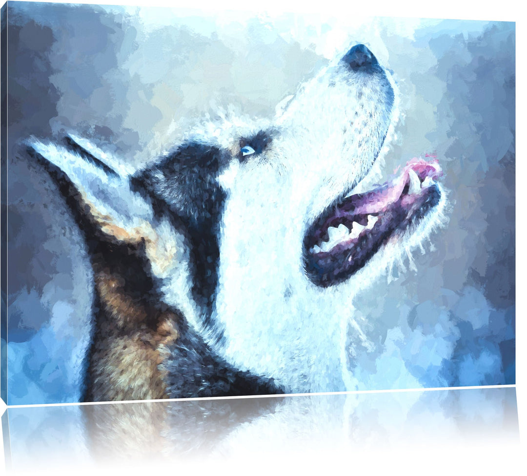 Husky Malerei Effekt, Format: 100x70 auf Leinwand, XXL riesige Bilder fertig gerahmt mit Keilrahmen,