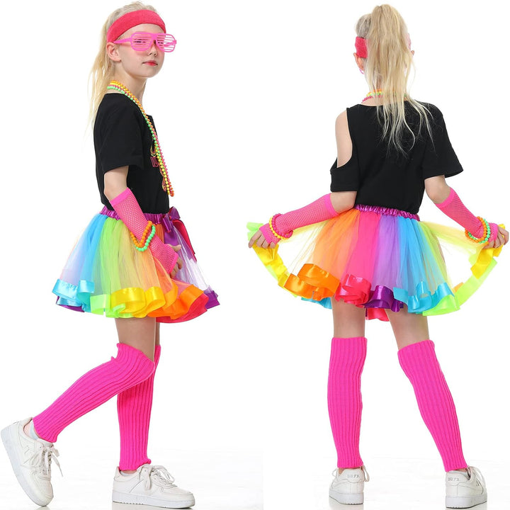 Firecos 80er Jahre Kostüm für Kinder Cosplay Thema Anzug Fancy Kleid 80er Jahre Outfit Kleid Zubehör