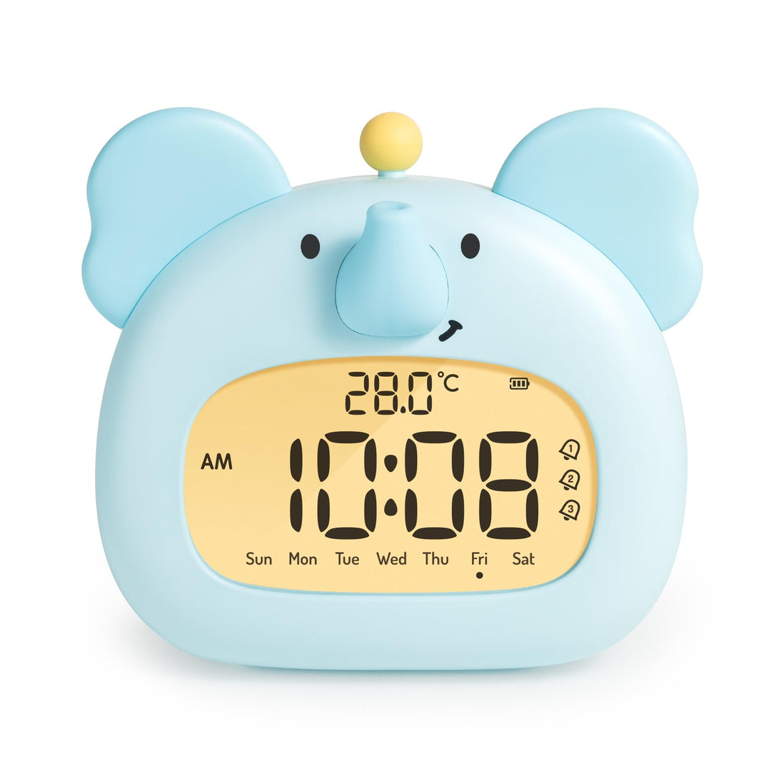 IHALO Elefanten Deko Kinderwecker, Nachttischwecker mit Nachtlicht, Digitales LED-Display, 3,15 Zoll