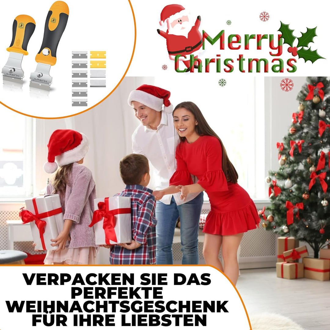 MulWark Profi-Schaber-Set mit 2 Teleskop-Griffen & 12 Klingen | Heavy-Duty Glas- und Farbschaber für