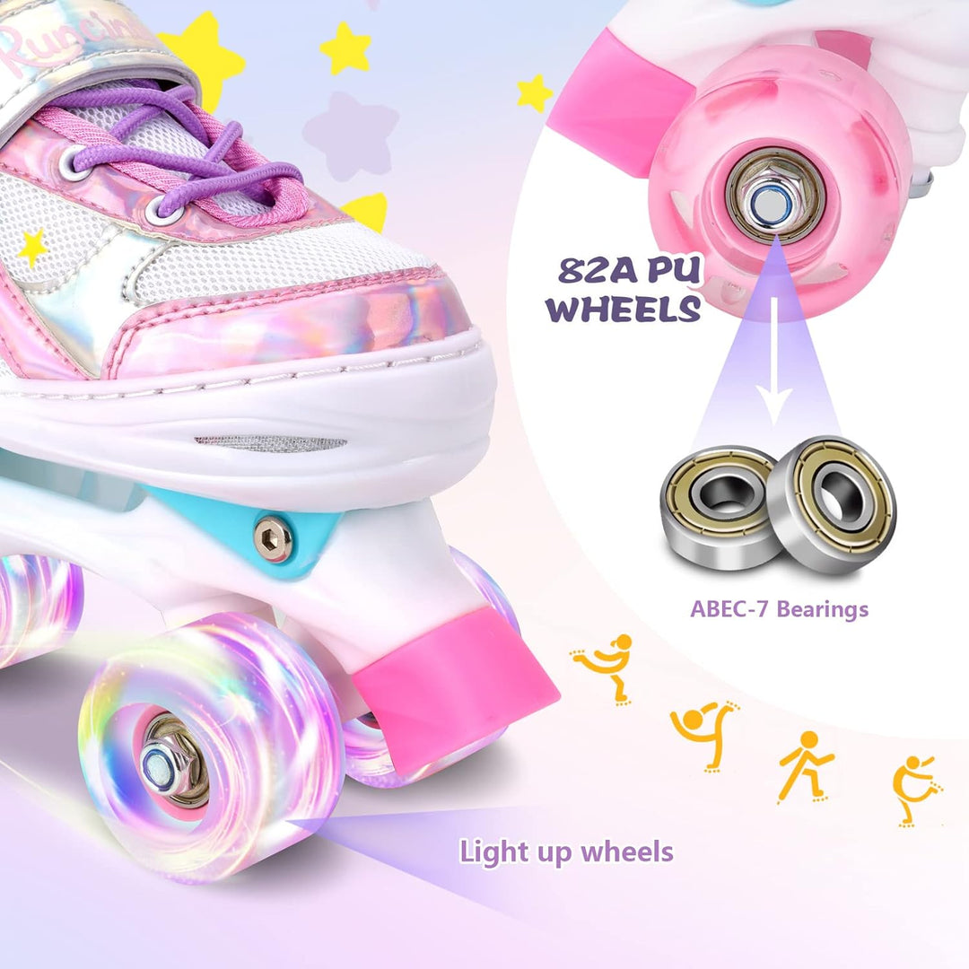 Runcinds 4 Grössen Verstellbare Kinder Rollschuhe für Mädchen, Jungen, Kleinkinder, mit leuchtenden