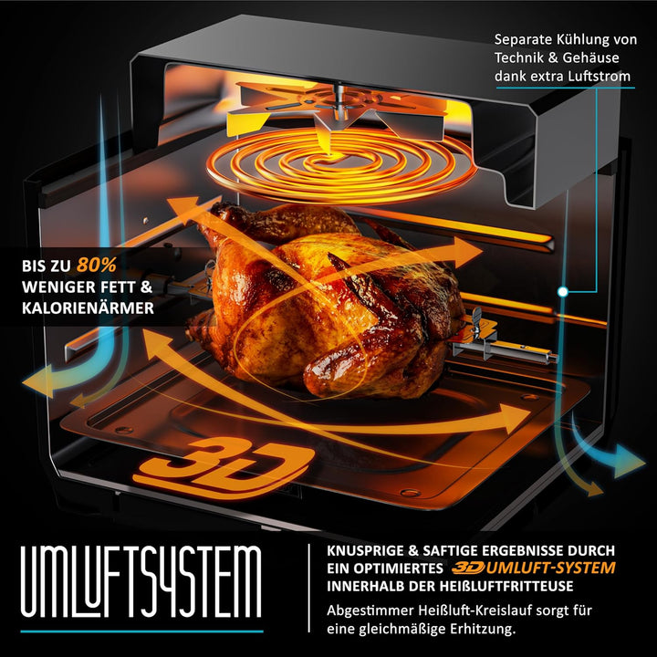 Arendo - Heissluftfritteuse XXL mit LED Touchscreen- 12 Liter - Grill - Dörrautomat - Backofen - Air