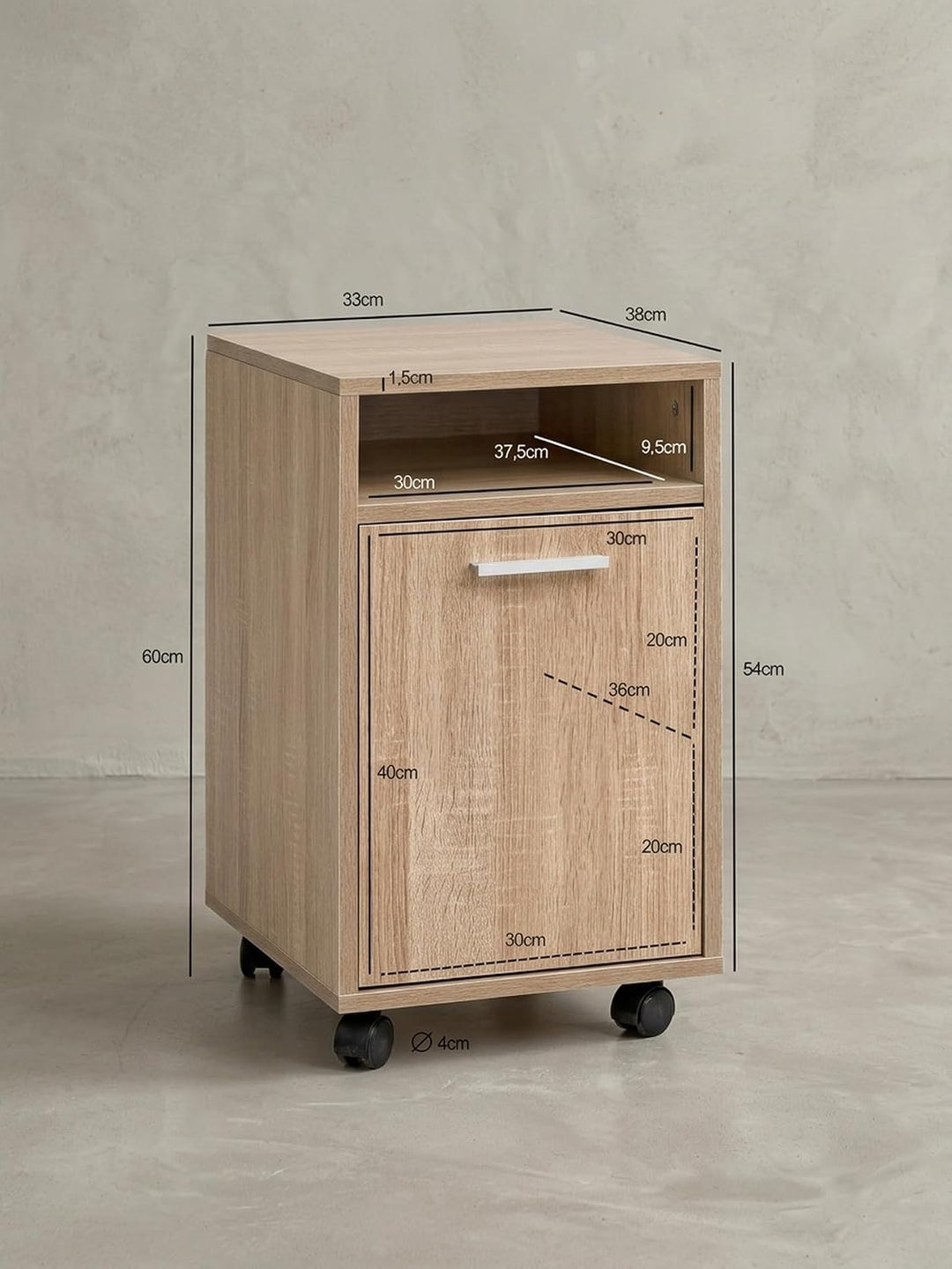 KADIMA DESIGN Rollcontainer OSSOLA: Weiss/Sonoma, 2 Türfächer, Ablagefach, Rollen mit Bremsen, Melam